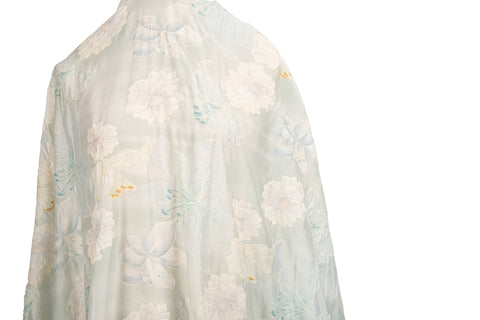Abstract Ink Floral Embroidery Sheer Fabric (Light Mint)