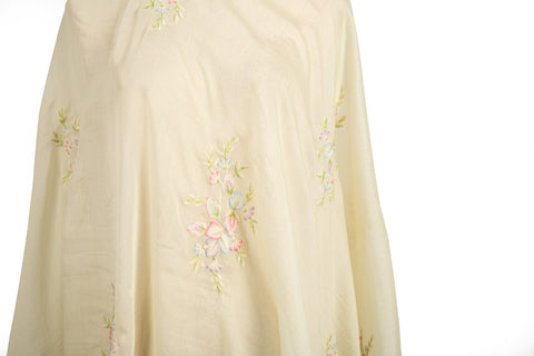 Fresh Macaron Bouquet Embroidery Silk Sheer Fabric (Cream Champagne)