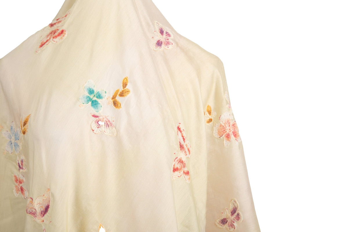 Abstract Watercolor Butterfly & Floral Embroidery Sheer Fabric Series (Three Soft Hues)