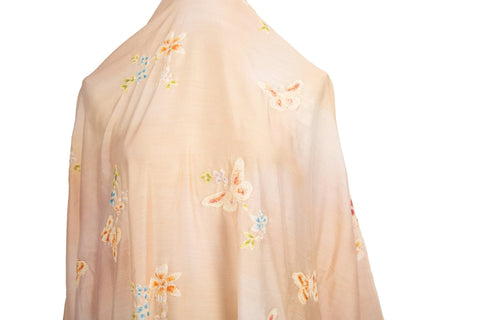 Abstract Watercolor Butterfly & Floral Embroidery Sheer Fabric Series (Three Soft Hues)
