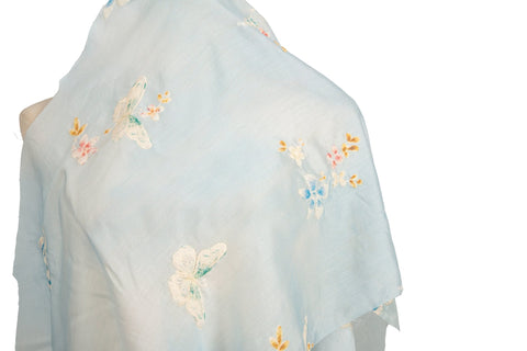 Abstract Watercolor Butterfly & Floral Embroidery Sheer Fabric Series (Three Soft Hues)