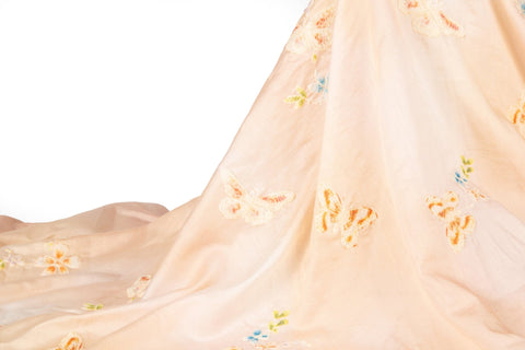 Abstract Watercolor Butterfly & Floral Embroidery Sheer Fabric Series (Three Soft Hues)