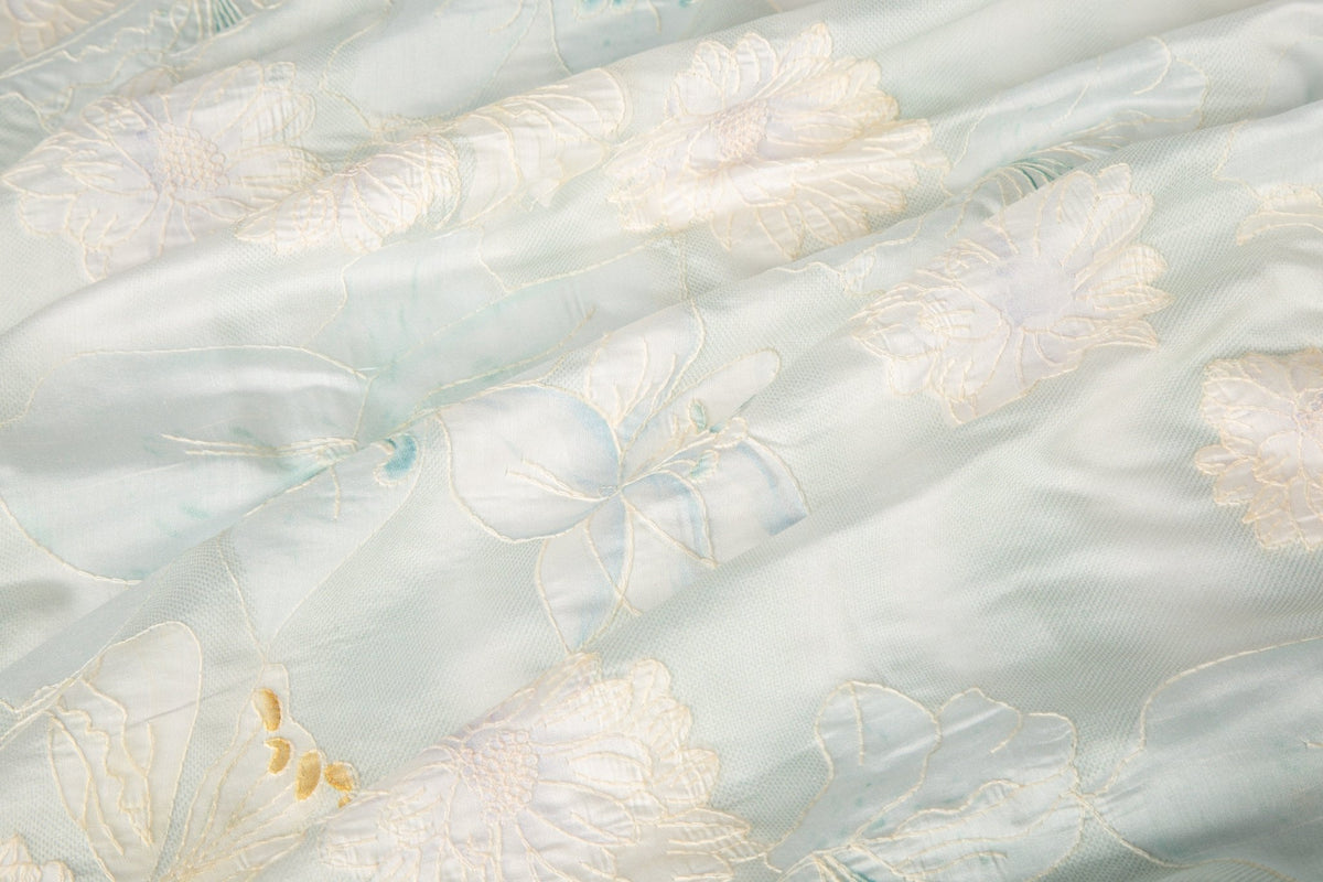 Abstract Ink Floral Embroidery Sheer Fabric (Light Mint)