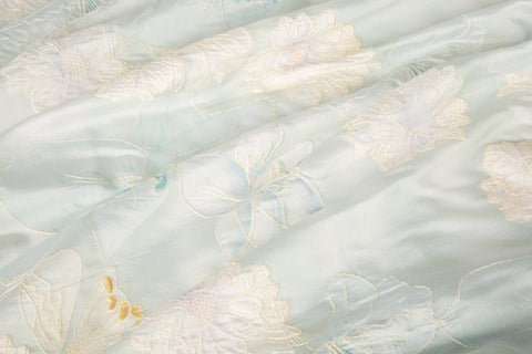 Abstract Ink Floral Embroidery Sheer Fabric (Light Mint)