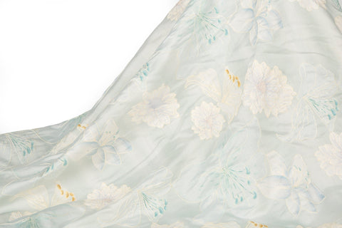 Abstract Ink Floral Embroidery Sheer Fabric (Light Mint)