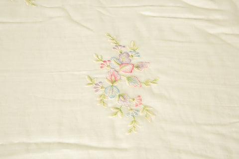 Fresh Macaron Bouquet Embroidery Silk Sheer Fabric (Cream Champagne)