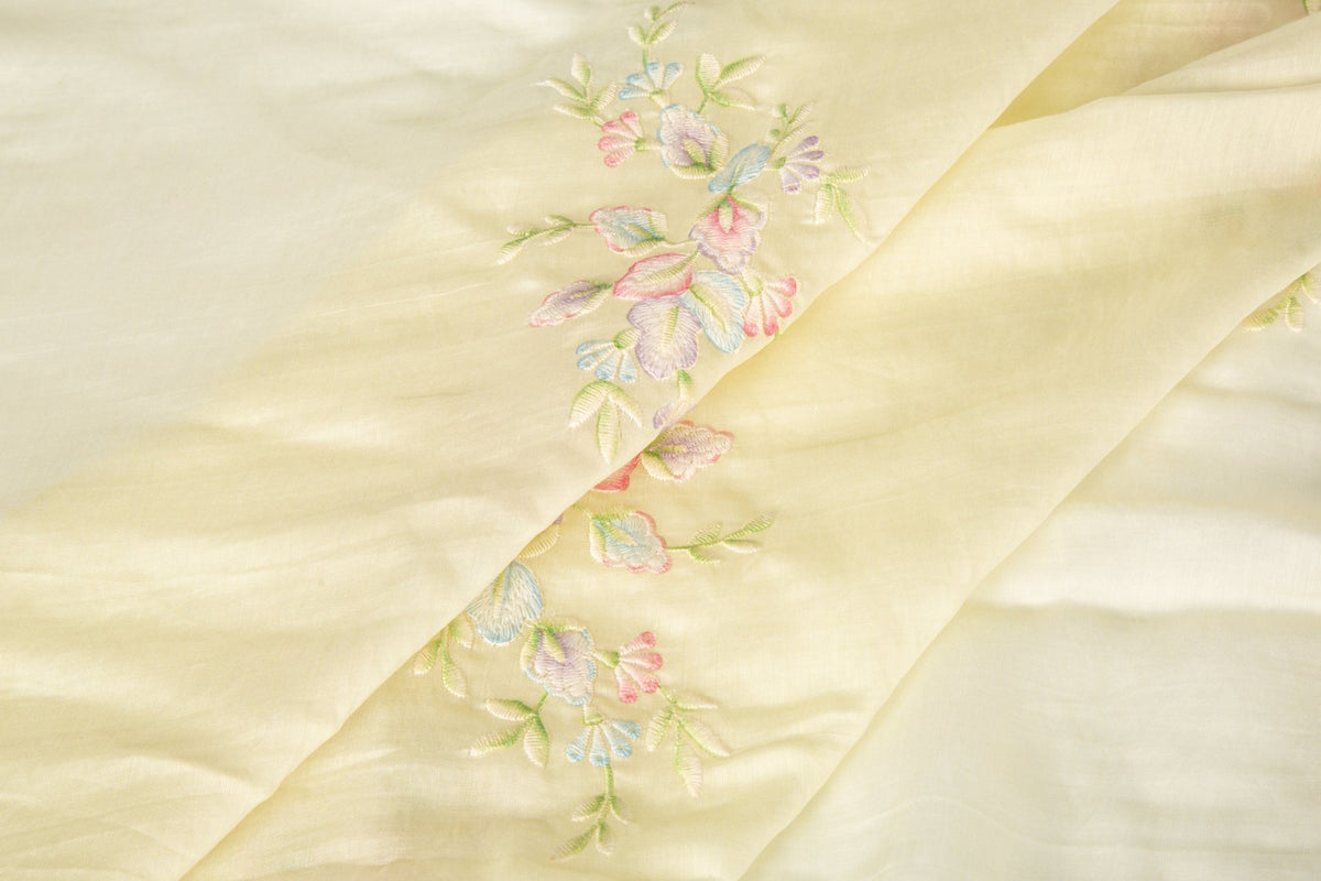 Fresh Macaron Bouquet Embroidery Silk Sheer Fabric (Cream Champagne)