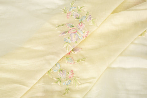 Fresh Macaron Bouquet Embroidery Silk Sheer Fabric (Cream Champagne)