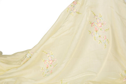 Fresh Macaron Bouquet Embroidery Silk Sheer Fabric (Cream Champagne)