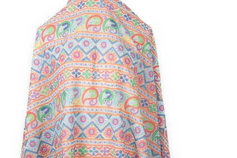 Multicolor Paisley & Geometric Striped Sequined Georgette Fabric | Ethnic Resort Wear