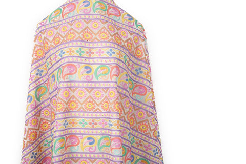 Multicolor Paisley & Geometric Striped Sequined Georgette Fabric | Ethnic Resort Wear