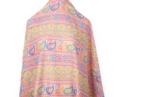 Multicolor Paisley & Geometric Striped Sequined Georgette Fabric | Ethnic Resort Wear