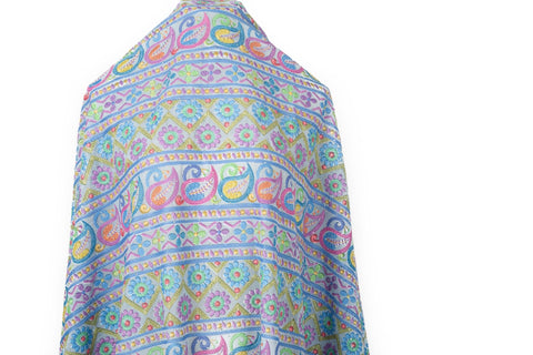 Multicolor Paisley & Geometric Striped Sequined Georgette Fabric | Ethnic Resort Wear