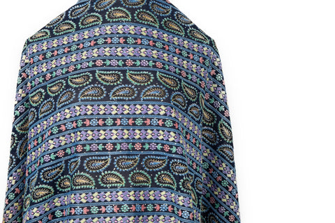 Paisley & Geometric Striped Sequined Georgette Fabric | Boho Resort Wear