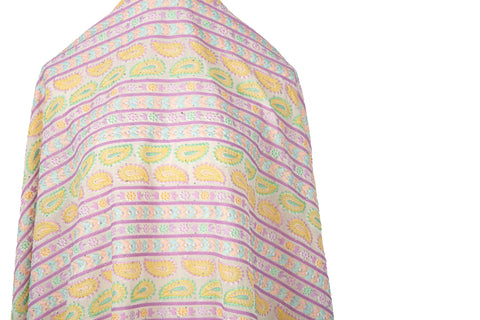 Paisley & Geometric Striped Sequined Georgette Fabric | Boho Resort Wear