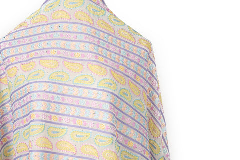 Paisley & Geometric Striped Sequined Georgette Fabric | Boho Resort Wear