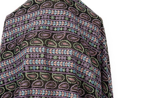 Paisley & Geometric Striped Sequined Georgette Fabric | Boho Resort Wear