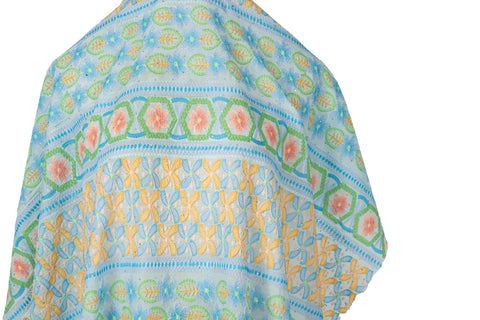 Geometric Hexagon & Floral Striped Sequined Georgette | Pastel Summer Fabric