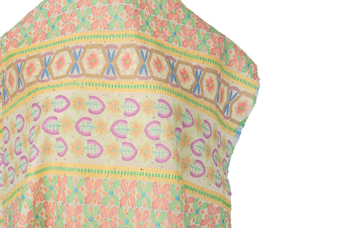 Geometric Hexagon & Floral Striped Sequined Georgette | Pastel Summer Fabric