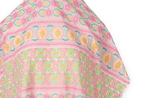 Geometric Hexagon & Floral Striped Sequined Georgette | Pastel Summer Fabric