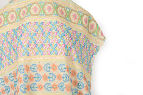 Geometric Hexagon & Floral Striped Sequined Georgette | Pastel Summer Fabric
