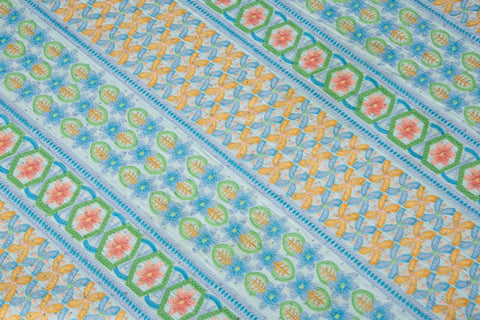 Geometric Hexagon & Floral Striped Sequined Georgette | Pastel Summer Fabric
