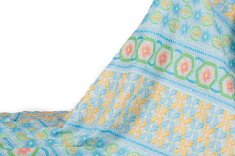 Geometric Hexagon & Floral Striped Sequined Georgette | Pastel Summer Fabric