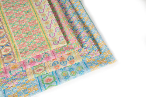 Geometric Hexagon & Floral Striped Sequined Georgette | Pastel Summer Fabric