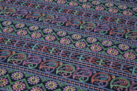 Multicolor Paisley & Geometric Striped Sequined Georgette Fabric | Ethnic Resort Wear