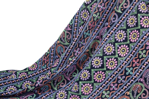 Multicolor Paisley & Geometric Striped Sequined Georgette Fabric | Ethnic Resort Wear