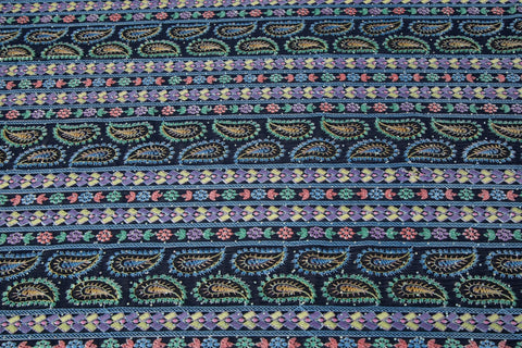 Paisley & Geometric Striped Sequined Georgette Fabric | Boho Resort Wear