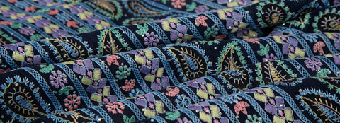 Paisley & Geometric Striped Sequined Georgette Fabric | Boho Resort Wear