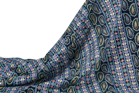 Paisley & Geometric Striped Sequined Georgette Fabric | Boho Resort Wear