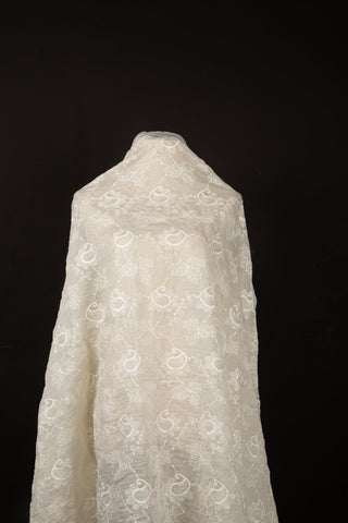 [Nomadic Soul Series] Vintage Paisley & Maple Leaf Embroidered Crinkled Chiffon | Boho Chic Fabric