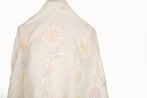 Abstract Floral Embroidery Sequin Organza Fabric Series (Three Artful Colorways)