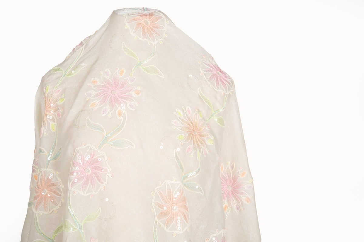 Abstract Floral Embroidery Sequin Organza Fabric Series (Three Artful Colorways)