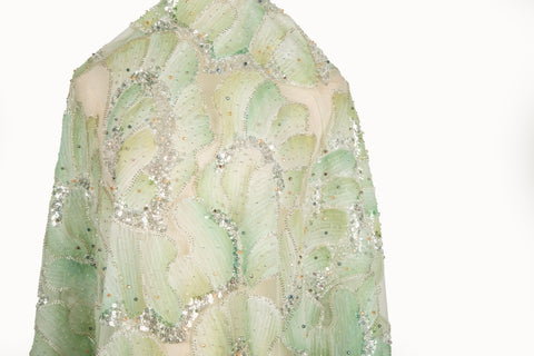 Watercolor Gradient Feather Sequin Heavy Embroidery Mesh Fabric Series (Four Artistic Blends)