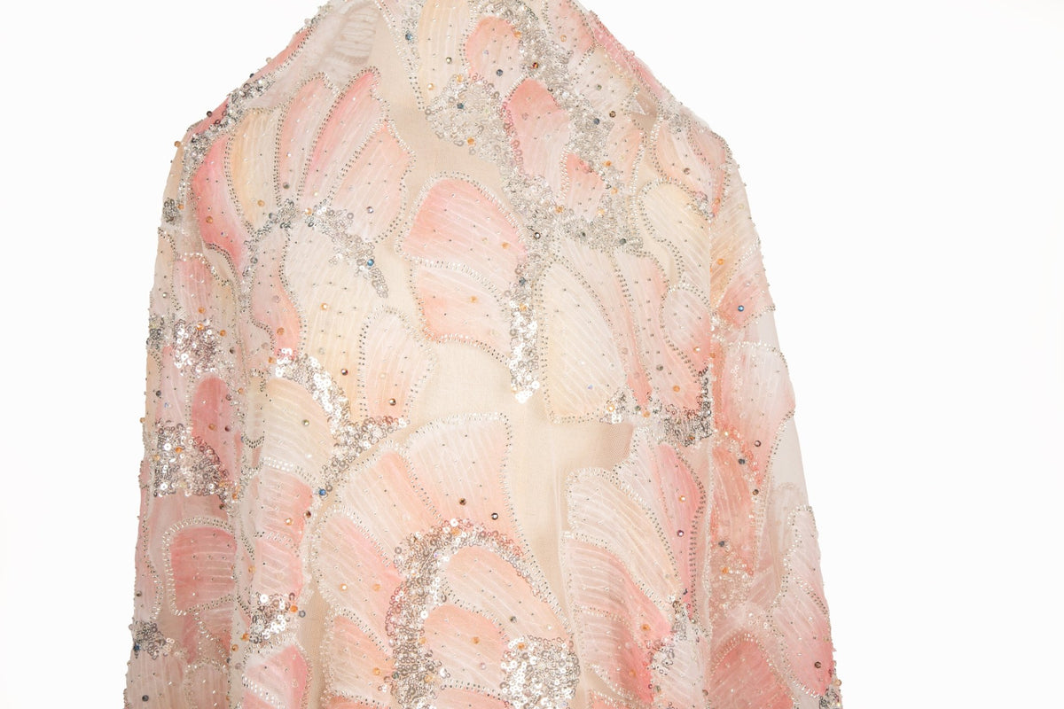 Watercolor Gradient Feather Sequin Heavy Embroidery Mesh Fabric Series (Four Artistic Blends)