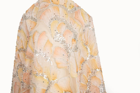 Watercolor Gradient Feather Sequin Heavy Embroidery Mesh Fabric Series (Four Artistic Blends)