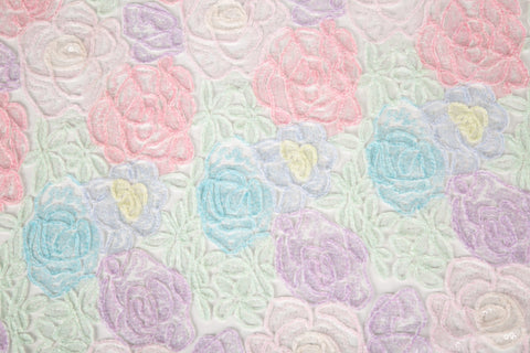 Macaron Rose Floral Lace Embroidery Sequin Mesh Fabric (Two Colors)