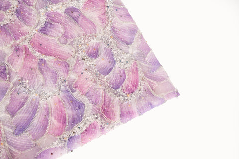 Watercolor Gradient Feather Sequin Heavy Embroidery Mesh Fabric Series (Four Artistic Blends)