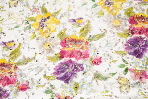 Couture Print Chiffon/Mesh Fabric | Luxury Rhinestone/3D Embossed/Vintage Oil-Paint (3 Styles)