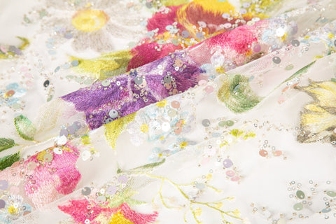 Couture Print Chiffon/Mesh Fabric | Luxury Rhinestone/3D Embossed/Vintage Oil-Paint (3 Styles)