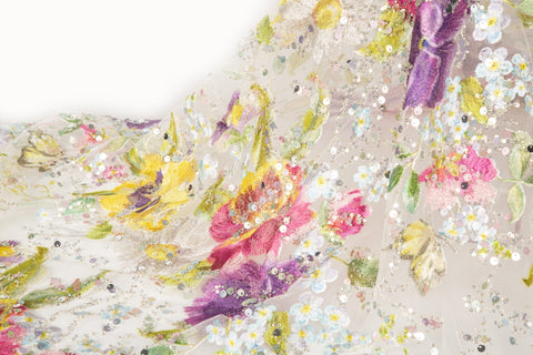 Couture Print Chiffon/Mesh Fabric | Luxury Rhinestone/3D Embossed/Vintage Oil-Paint (3 Styles)