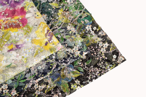 Couture Print Chiffon/Mesh Fabric | Luxury Rhinestone/3D Embossed/Vintage Oil-Paint (3 Styles)