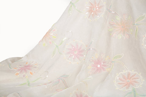 Abstract Floral Embroidery Sequin Organza Fabric Series (Three Artful Colorways)