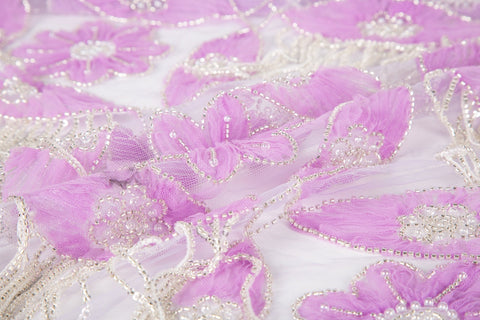 Heavy Embroidery 3D Petal Fringe Mesh Fabric Series (Three Luxury Shades)
