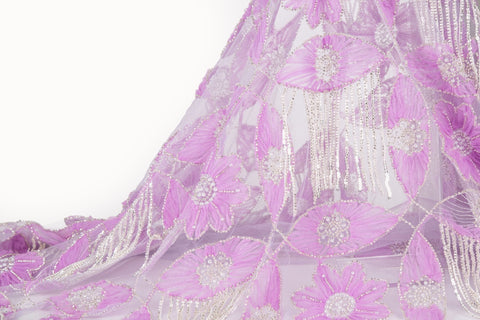 Heavy Embroidery 3D Petal Fringe Mesh Fabric Series (Three Luxury Shades)