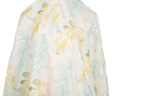 Watercolor Promenade: Abstract Leaf Embroidery Sequin Silk Sheer Fabric Series