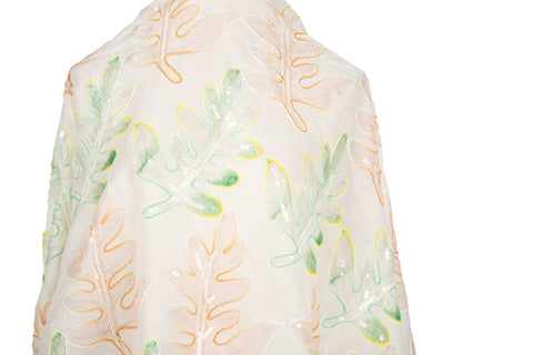 Watercolor Promenade: Abstract Leaf Embroidery Sequin Silk Sheer Fabric Series